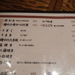 稲毛屋 - 鰻の肴　お品書き