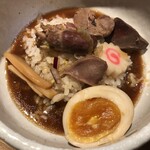 鴨出汁中華蕎麦 麺屋yoshiki - 愛を鶏もつラーメン+小ライス+味玉