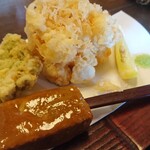 蕎麦彩膳 隆仙坊 - かき揚げと枝豆の天ぷらに蕎麦田楽