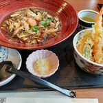 Aiya - 山なめこかしわそばと、小天丼。