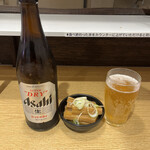 横浜家系ラーメン 蓮 - いつもの超旨メンマにビール