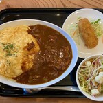 食堂さくら - 料理写真:『玉子トロトロ☆オムハヤシ』@950＋『ミニサラダ・ドリンクセット』@400＋『カニクリームコロッケ』@200