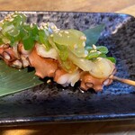 Octopus skewer with Japanese pepper sauce/green onion salt