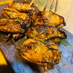 Oyster skewers with miso/Japanese pepper sauce/plum meat