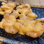 Shrimp skewers with miso/Japanese pepper sauce/chili mayo