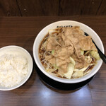 麺屋わっしょい - 男の根性黒醤油ラーメン煮卵抜き大盛り、肉大盛り