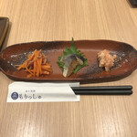 190925129 - つまみ3種盛り合せ：「いかにんじん」「鰊の山椒魚」「あぶくまの紅葉漬」