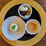 銀のすず - ◇デザート パイナップルシャーベット/プリン/ほうじ茶寒天の餡蜜