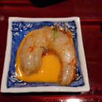 銀座 しのはら - （角皿）紹興酒に漬けた牡丹海老