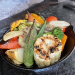 Piping hot oven-roasted seasonal vegetables