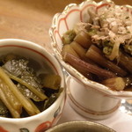 巽蕎麦 志ま平 - 前菜４品；葉山葵と蕨の煮物