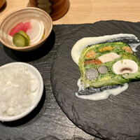 焼鳥 みかど - 野菜のテリーヌ、お新香、鬼おろし