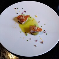 ラ・ボンヌターブル - 本日の魚（金目鯛）、秋茄子、枝豆、茗荷、花穂紫蘇、柚子