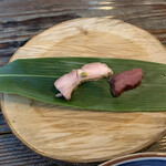 山菜料理 みたき園 - ジビエ、雉肉の炭火焼きと鹿肉のハムは桜チップで燻製したもの（つくしん坊）