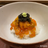 御料理 寺沢 - キャビア､バフン海胆､いくらの飯蒸し