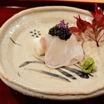 銀座 きた川 - 藁で燻したキャビア添え