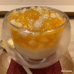 御料理 寺沢 - 柿と豊水梨で覆われたブルーチーズのブランマンジェ