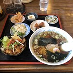 Ramen Tarou - 肉丼セット＋無料のお惣菜(煮物・サラダ)他ホットコーヒー