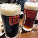 191161904 - 黒ビールとピルスナーのハーフ（手前）とカニビール（奥）