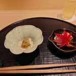 新ばし 星野 - このわたの飯蒸しとバチコ、クワイチップス