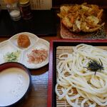 五十里うどん　麺味座 - ざる おしぼり、松代揚げ