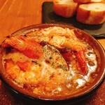 Whole red shrimp Ajillo with plenty of shrimp miso