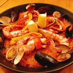 Luxurious seafood paella with plenty of seafood
