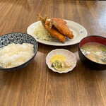 秀月食堂 - アジフライ定食¥680 半ライス▲¥100