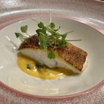 Restaurant Honjin - 風間さん神経締め平目　ソースオランデーズ　オレンジ風味のヴィエノワーズ
