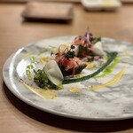 Restaurant Honjin - 風間さんの鰆炭火焼　Keisuke仕立て　３種の蕪　柚子の香りと共に