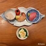 千陽 - 大間産の天然本鮪のトロ､鮃､活の毛蟹の造り､真鱈の雲子ポン酢