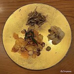 千陽 - 甘鯛の鱗揚げ､鰙の素揚げ､銀杏焼に里芋のチップス