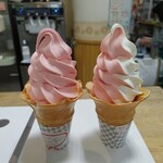 道の駅 とうま - ソフトクリーム すいか味 350円/ソフトクリーム すいか味ミックス 350円