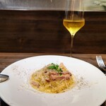 創作イタリアン Gemelli - 黒胡椒をきかせたカルボナーラスパゲッティーニ(≧∇≦)b