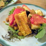 氏ノ木 - 水茄子とトウモロコシと塩トマトのサラダ