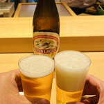 鮨 一二郎 - キリンラガービールでカンペー♪(*^^)o凵凵o(^^*)♪
