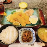 かど新 - (生)アジフライ定食(ポテサラ付、タルタル増し)_¥980