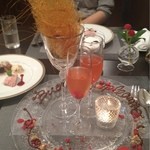 リストランテ ラ チャウ - 誕生日でデザートドリンクのサービス！かわいい！妊婦なのでノンアルコールで。フランボワーズのシャーベットにジンジャエール。とってもおいしかった！