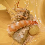 蕎麦割烹  倉田 - 海老尽くし：車海老、車海老鬼殻揚げ、海老芋、銀杏