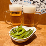 酒津屋 - せんべろセット　生ビールと枝豆