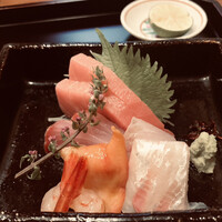 お料理なかき - ③お造り(本マグロ、ヒラマサ、松川ガレイ、真鯛、赤貝、ヒラマサ)