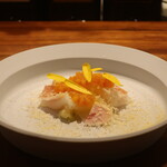 IZA - 赤イカと生ハム、柿の冷製