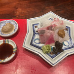 賛否両論 - お造り
      真鯛
      寒ブリ
      カワハギ　肝乗せ
      変わり醤油はごぼう醤油