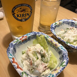 龍頭 - 飲み物と付き出し（ポテサラ）