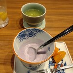 神戸中華 うえばやし - 紫芋のスープ、みかん、プーアル茶