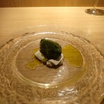 RISTORANTE IL NODO - 春菊、リンゴ、熟成煎茶のソルベとパンナコッタ