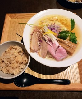 麺処 清水 - 貝だし塩そば・浅利御飯つき　1250円