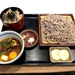 風流田舎そば - 鴨せいろ定食（つけ麺鴨せいろとかやくご飯）1,050円