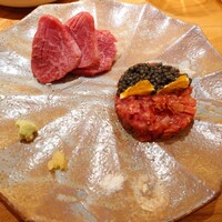 東京肉しゃぶ家 - 但馬玄 タルタル ドライフルーツ キャビアとヒレ お造り