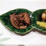 うなぎ 魚政 - 先附（肝煮、肝短冊、肝湯葉餡掛け）